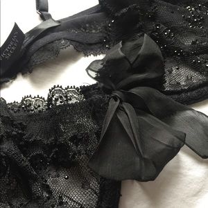 Victoria’s Secret Black Lace Beaded Bra with Bow